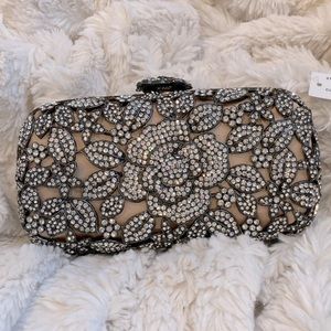 NWT 🤩 Kate Landry Rhinestone Evening Clutch w/ Exquisite Flower Opening Clasp
